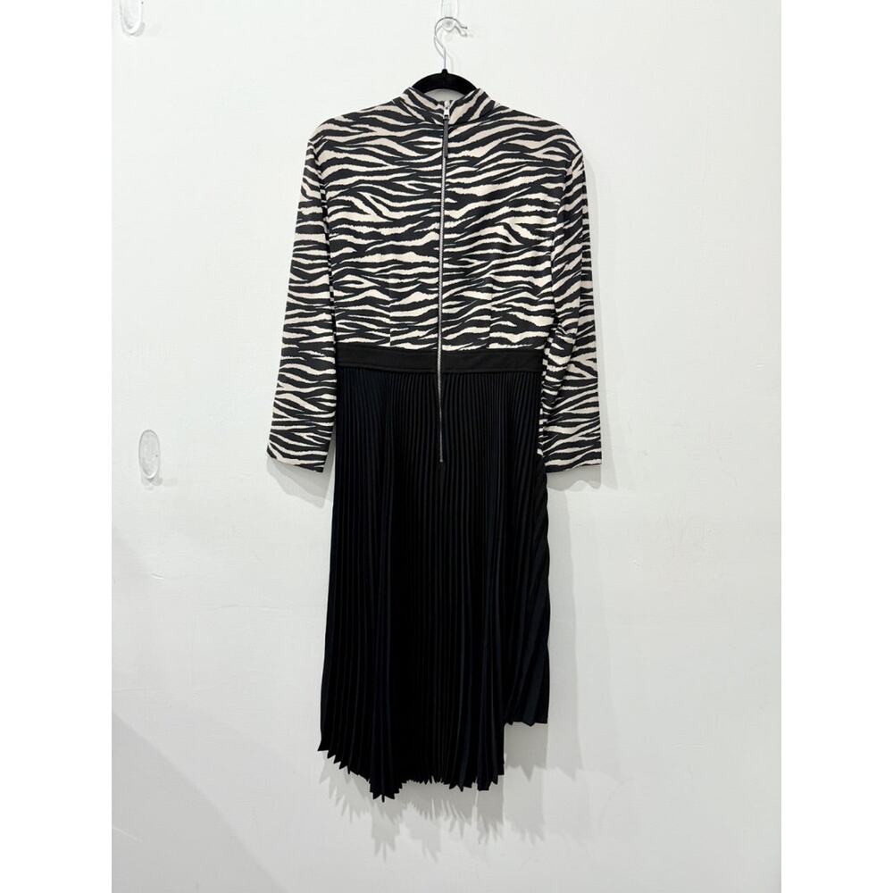 A.L.C Peyton Zebra Stripe Print Pleated Midi Dres… - image 3